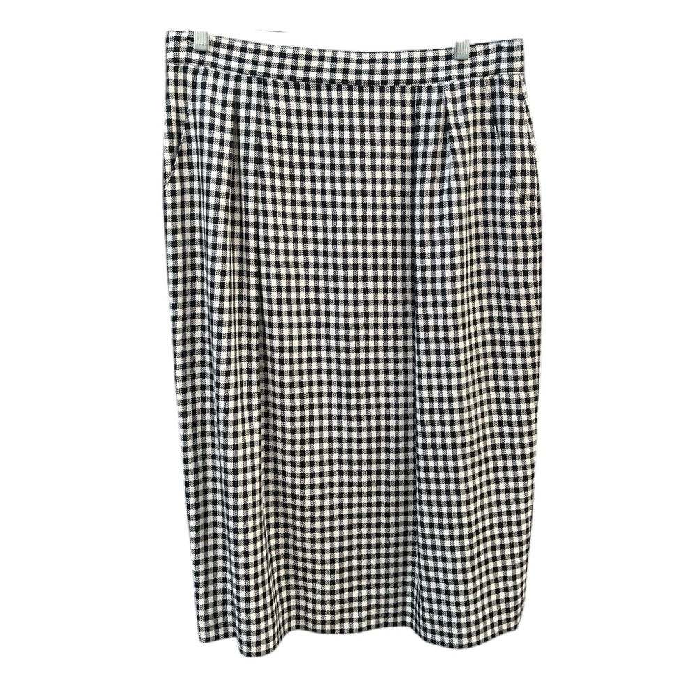 Vintage Christian Dior Separates Gingham Pencil Skirt Black Off White Womens 14
